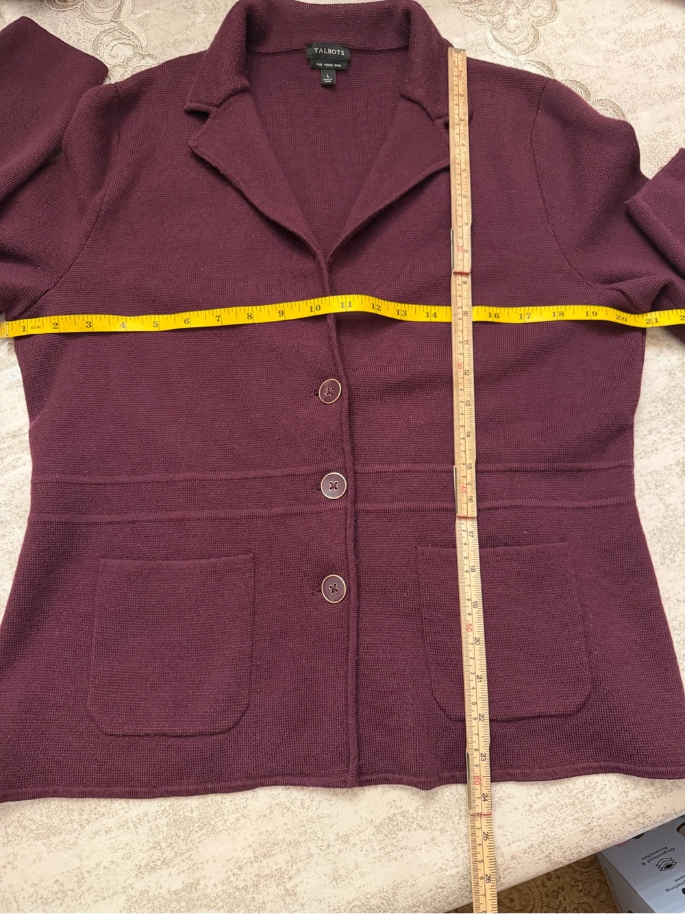 Talbots Plum Burgundy Textured Knit Blazer Jacket Size L - Picture 8 of 11